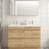 GoodHome Meuble vasque à poser effet chêne l.120 cm Imandra + plan vasque blanc résine,