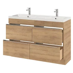 GoodHome Meuble vasque à poser effet chêne l.120 cm Imandra + plan vasque blanc résine,