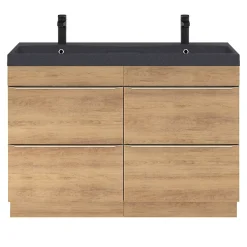 GoodHome Meuble vasque à poser effet chêne clair l.120 cm Imandra + plan vasque noir résine,