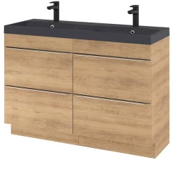 GoodHome Meuble vasque à poser effet chêne clair l.120 cm Imandra + plan vasque noir résine,