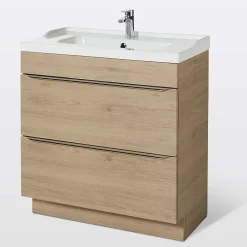 GoodHome Meuble vasque à poser effet chêne l.80 cm Imandra + plan vasque blanc céramique Lana,