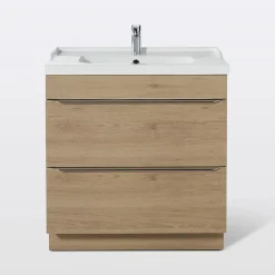 GoodHome Meuble vasque à poser effet chêne l.80 cm Imandra + plan vasque blanc céramique Lana,