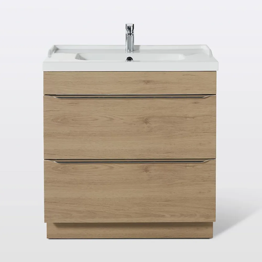 GoodHome Meuble vasque à poser effet chêne l.80 cm Imandra + plan vasque blanc céramique Lana,
