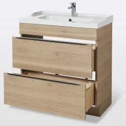 GoodHome Meuble vasque à poser effet chêne l.80 cm Imandra + plan vasque blanc céramique Lana,
