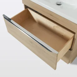 GoodHome Meuble vasque à poser effet chêne l.80 cm Imandra + plan vasque blanc céramique Lana,
