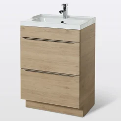 Meuble Vasque|GoodHome Meuble vasque à poser effet chêne l.60 cm Imandra + plan vasque blanc céramique Lana,