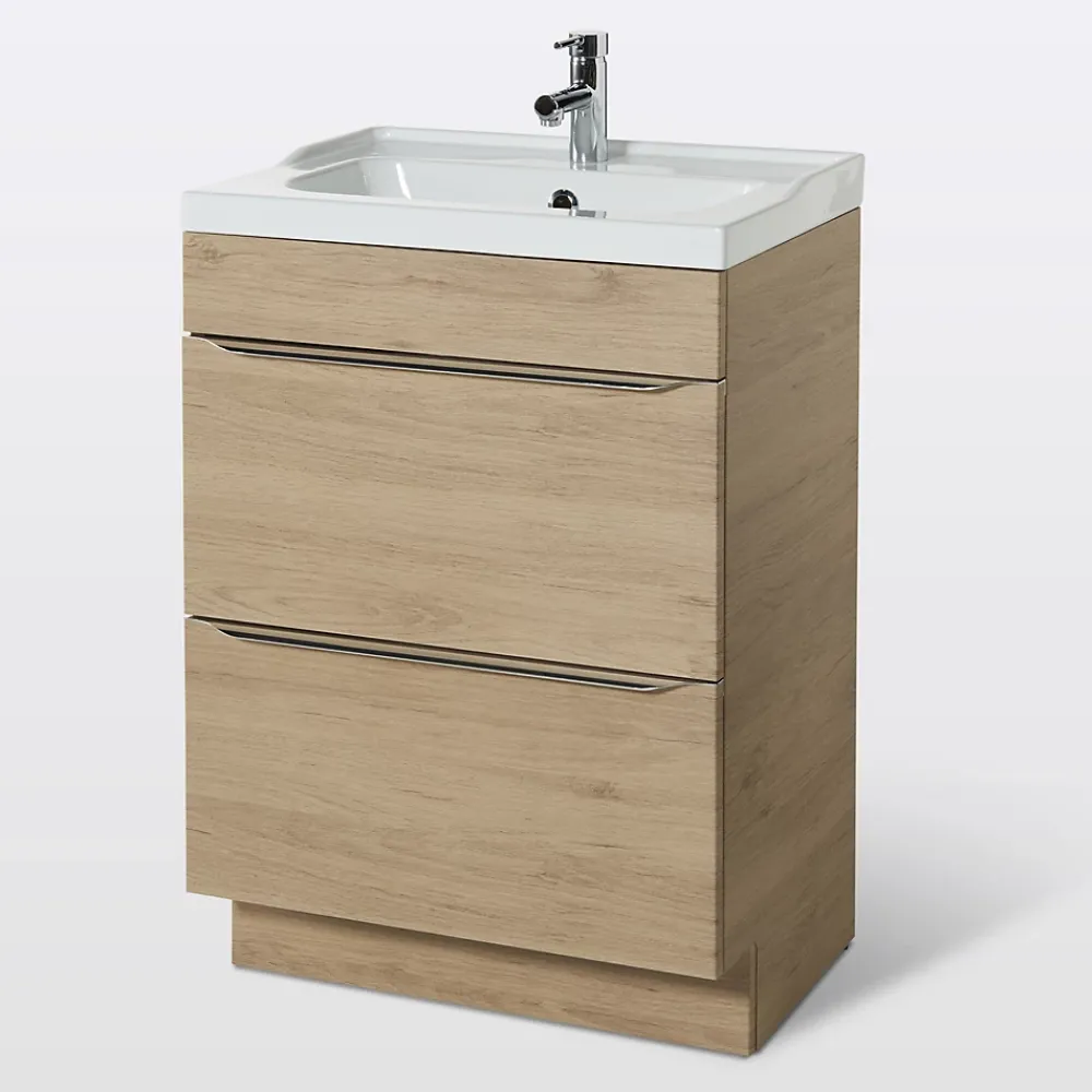 Meuble Vasque|GoodHome Meuble vasque à poser effet chêne l.60 cm Imandra + plan vasque blanc céramique Lana,