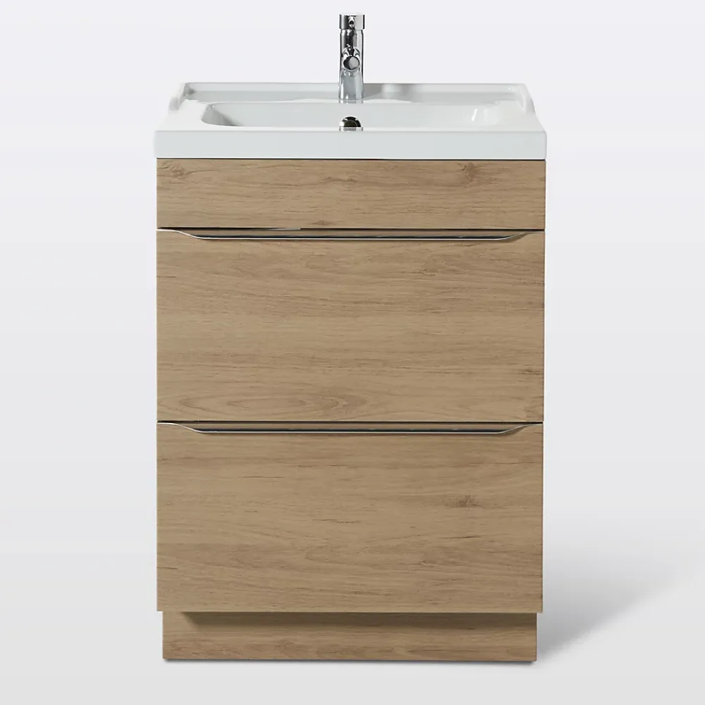 Meuble Vasque|GoodHome Meuble vasque à poser effet chêne l.60 cm Imandra + plan vasque blanc céramique Lana,
