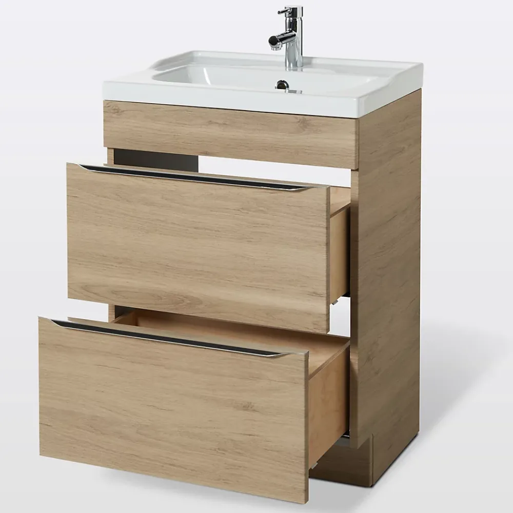 Meuble Vasque|GoodHome Meuble vasque à poser effet chêne l.60 cm Imandra + plan vasque blanc céramique Lana,