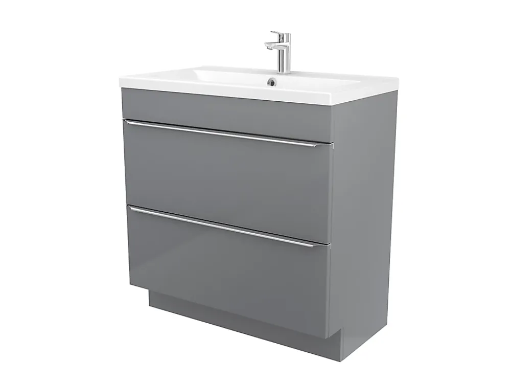GoodHome Meuble vasque à poser gris l.80 cm Imandra + plan vasque blanc céramique Nira,