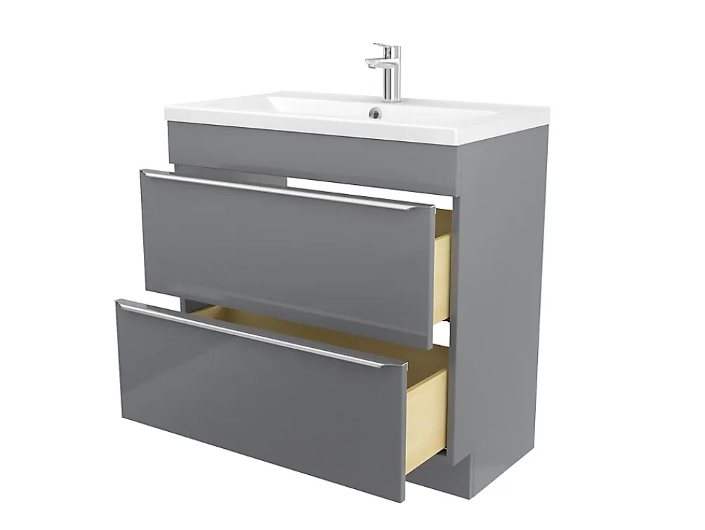 GoodHome Meuble vasque à poser gris l.80 cm Imandra + plan vasque blanc céramique Nira,