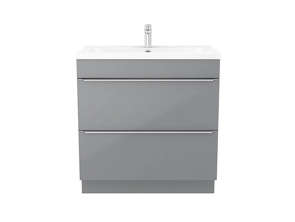 GoodHome Meuble vasque à poser gris l.80 cm Imandra + plan vasque blanc céramique Nira,