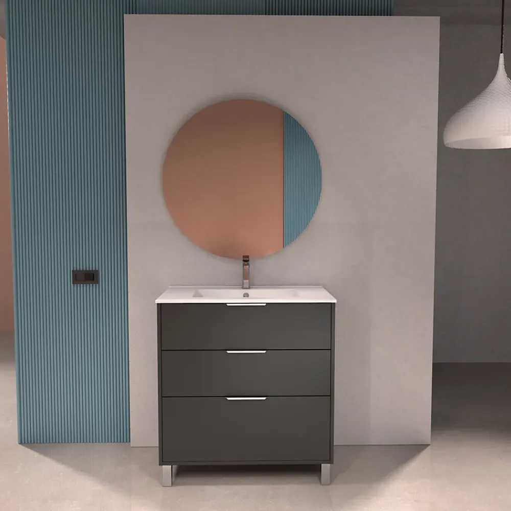 Meuble Vasque|Futurbath Meuble vasque à poser gris anthracite l.60 cm + plan simple vasque porcelaine, Louna
