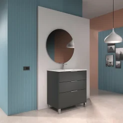 Meuble Vasque|Futurbath Meuble vasque à poser gris anthracite l.60 cm + plan simple vasque porcelaine, Louna