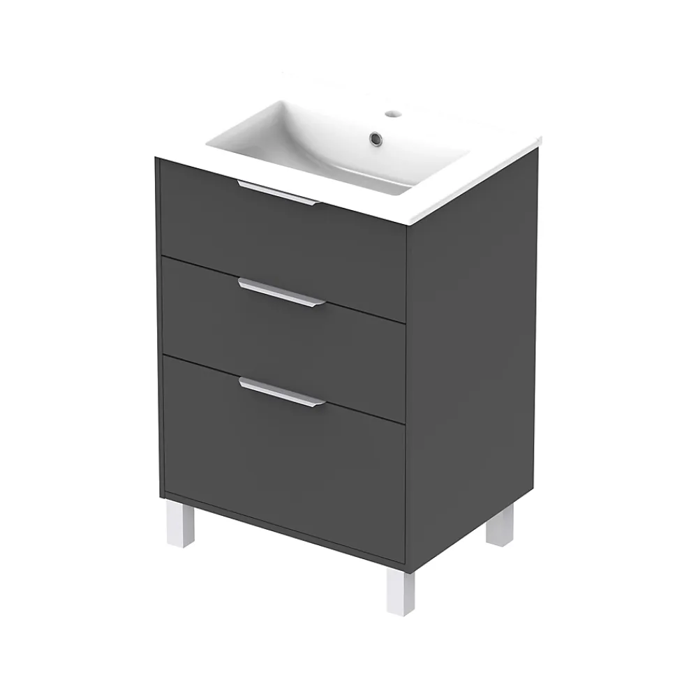 Meuble Vasque|Futurbath Meuble vasque à poser gris anthracite l.60 cm + plan simple vasque porcelaine, Louna