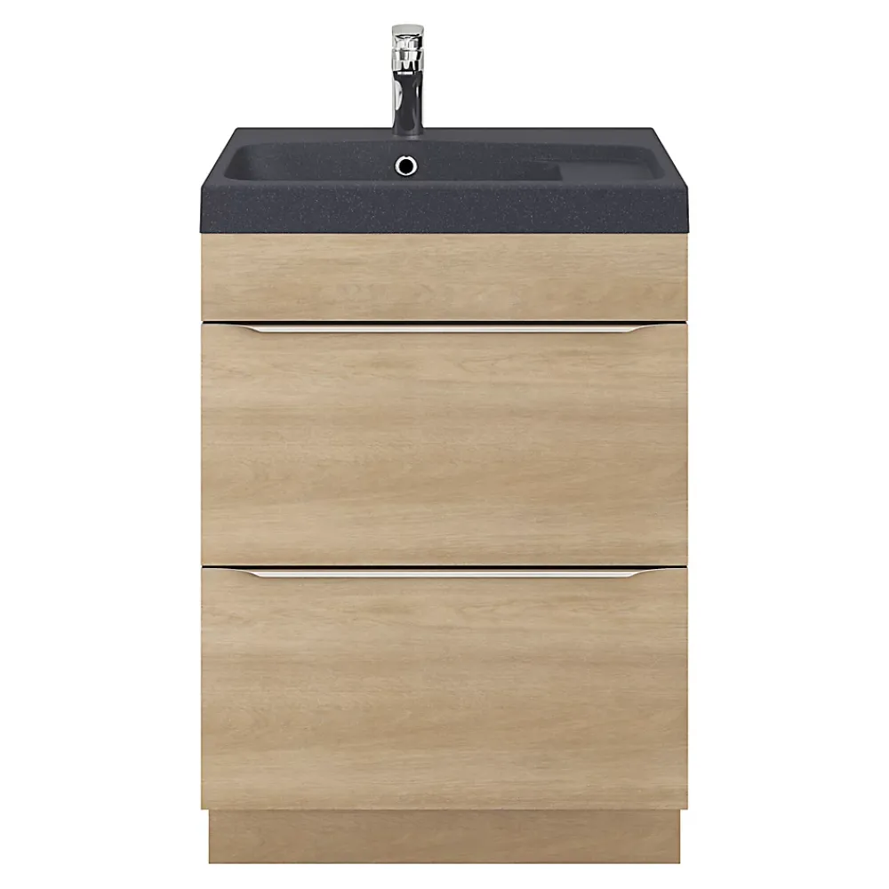 Meuble Vasque|GoodHome Meuble vasque à poser Imandra effet chêne l.60 cm + plan vasque noir résine Mila,