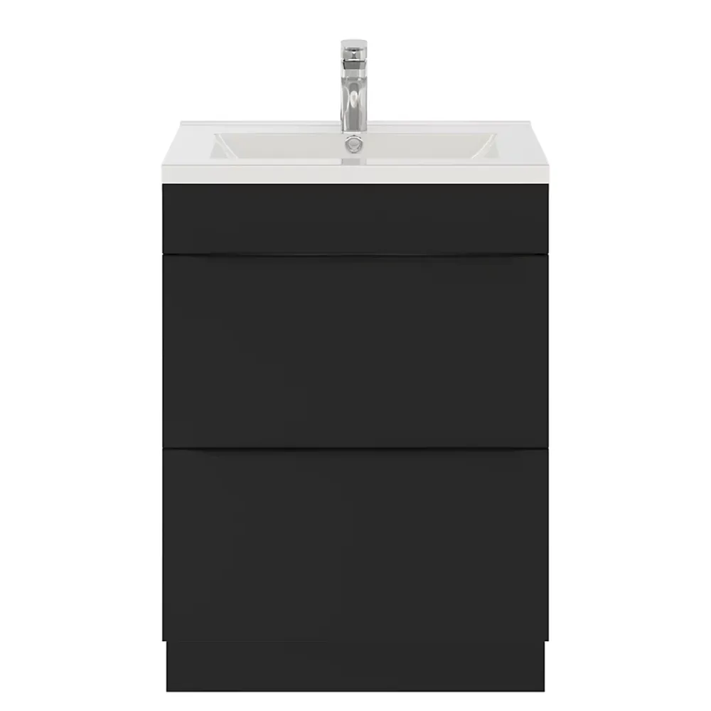 GoodHome Meuble vasque à poser noir mat l.60 cm Imandra + plan vasque blanc céramique Nira,