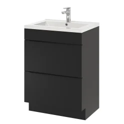 GoodHome Meuble vasque à poser noir mat l.60 cm Imandra + plan vasque blanc céramique Nira,