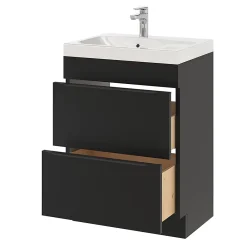 Meuble Vasque|GoodHome Meuble vasque à poser noir mat l.60 cm Imandra + plan vasque blanc résine Mila,