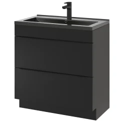 GoodHome Meuble vasque à poser noir mat l.80 cm Imandra + plan vasque noir céramique Nira,