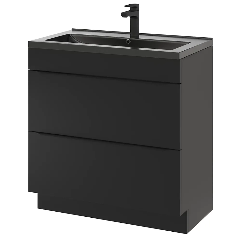 GoodHome Meuble vasque à poser noir mat l.80 cm Imandra + plan vasque noir céramique Nira,