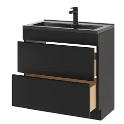 GoodHome Meuble vasque à poser noir mat l.80 cm Imandra + plan vasque noir céramique Nira,