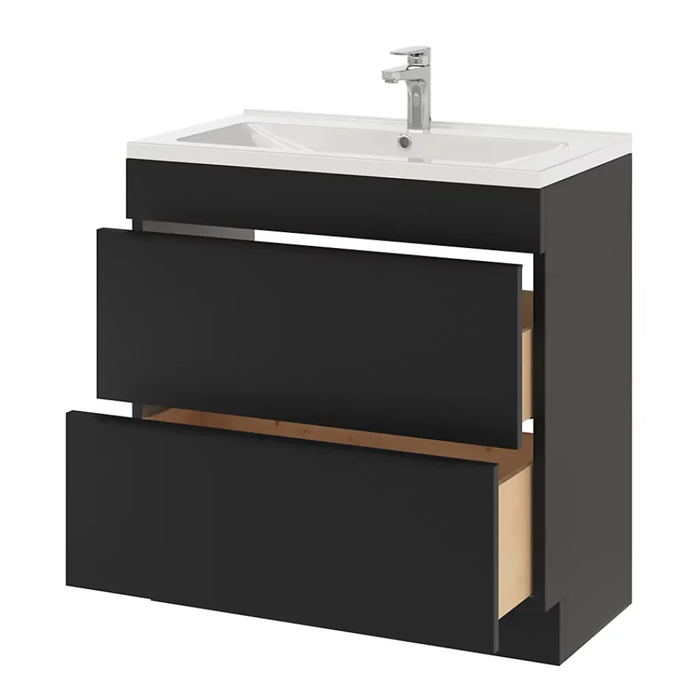 Meuble Vasque|GoodHome Meuble vasque à poser noir mat l.80 cm Imandra + plan vasque blanc céramique Nira,