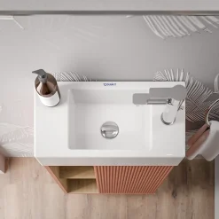 Lave-Mains|Bernstein Meuble vasque Abricot mat de salle de bain 55x24x59cm (LxPxH) 1 porte à droite + 2 cases rangement - BELDIVO