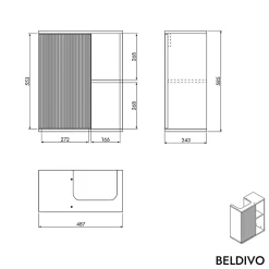 Lave-Mains|Bernstein Meuble vasque Abricot mat de salle de bain 55x24x59cm (LxPxH) 1 porte à droite + 2 cases rangement - BELDIVO