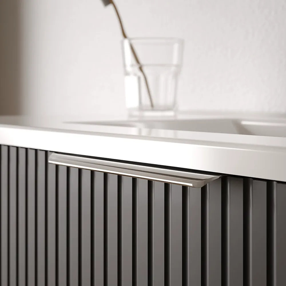 Bernstein Meuble vasque Anthracite mat strié de salle de bain 60x46x62cm (LxPxH) + vasque céramique, Poignées chrome - TIM60