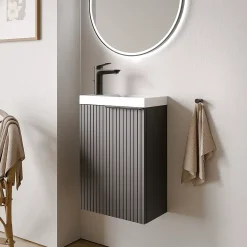 Bernstein Meuble vasque Anthracite mat strié de salle de bain 40x22x55cm (LxPxH) + vasque céramique, Poignée Noir mat - TIM40
