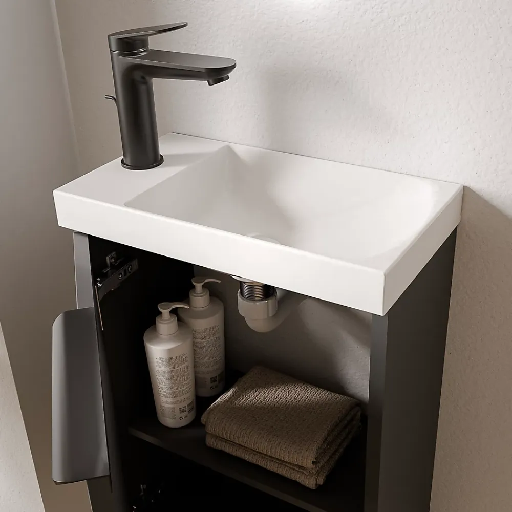 Bernstein Meuble vasque Anthracite mat strié de salle de bain 40x22x55cm (LxPxH) + vasque céramique, Poignée Noir mat - TIM40