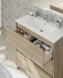 Pegane Meuble Vasque avec miroir coloris Cambrian - Hauteur 90 x Longueur 81.5 x Profondeur 46.5 cm