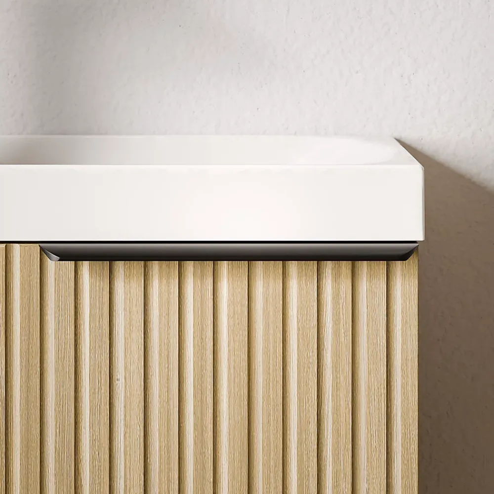Bernstein Meuble vasque Beige strié de salle de bain 40x22x55cm (LxPxH) + vasque céramique, Poignée Noir mat - TIM40