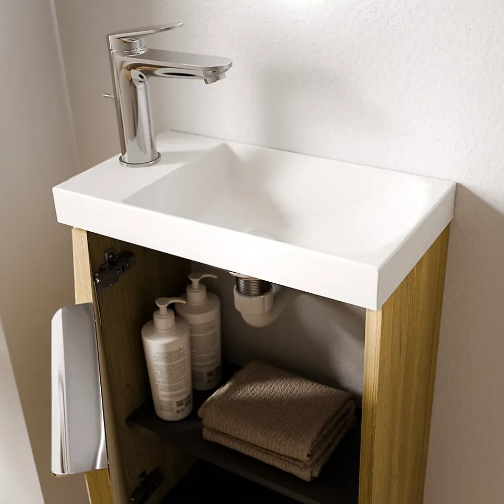 Lave-Mains|Bernstein Meuble vasque Beige strié de salle de bain 40x22x55cm (LxPxH) + vasque céramique, Poignée Chrome - TIM40