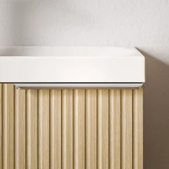 Lave-Mains|Bernstein Meuble vasque Beige strié de salle de bain 40x22x55cm (LxPxH) + vasque céramique, Poignée Chrome - TIM40
