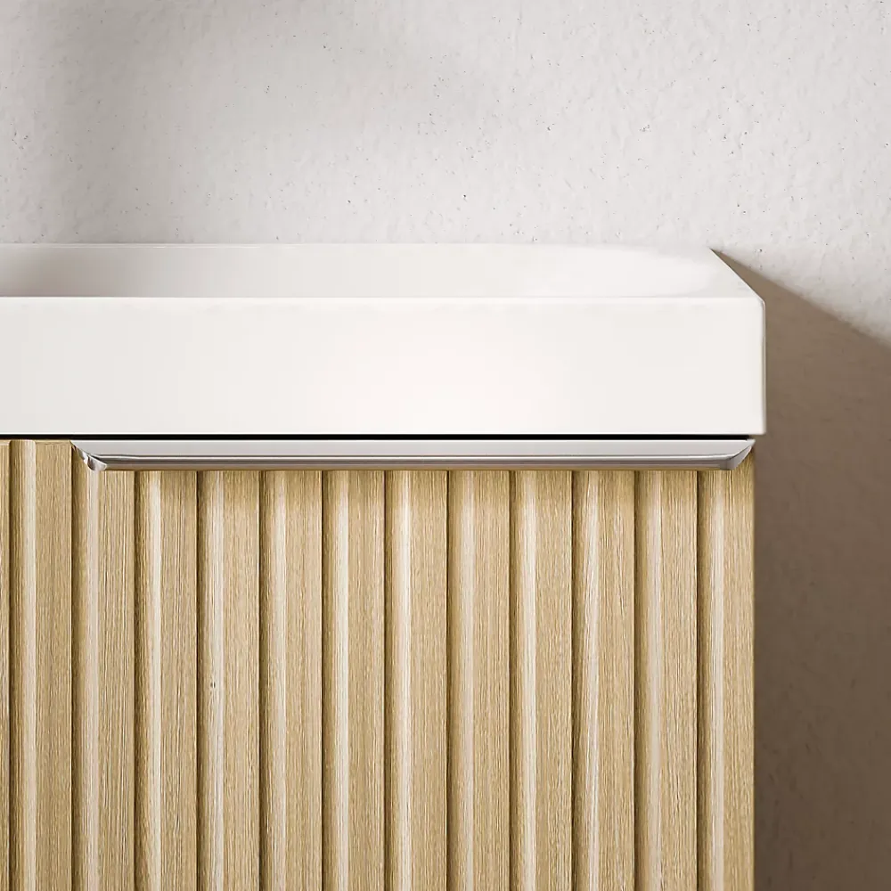 Lave-Mains|Bernstein Meuble vasque Beige strié de salle de bain 40x22x55cm (LxPxH) + vasque céramique, Poignée Chrome - TIM40