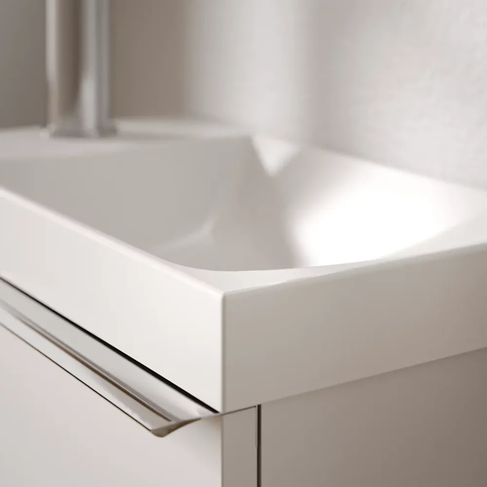 Lave-Mains|Bernstein Meuble vasque Beige strié de salle de bain 40x22x55cm (LxPxH) + vasque céramique, Poignée Chrome - TIM40