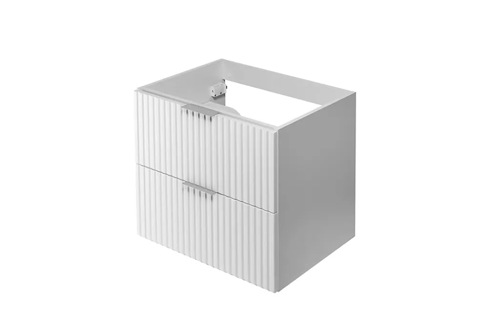 3xE Living Meuble vasque, Blanc, 60 x 57 x 46 cm, poignée argentée, sans plateau