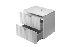 3xE Living Meuble vasque, Blanc, 60 x 57 x 46 cm, poignée argentée, sans plateau