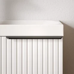 Lave-Mains|Bernstein Meuble vasque Blanc mat strié de salle de bain 40x22x55cm (LxPxH) + vasque céramique, Poignée Noir mat - TIM40