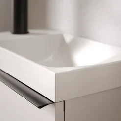 Lave-Mains|Bernstein Meuble vasque Blanc mat strié de salle de bain 40x22x55cm (LxPxH) + vasque céramique, Poignée Noir mat - TIM40