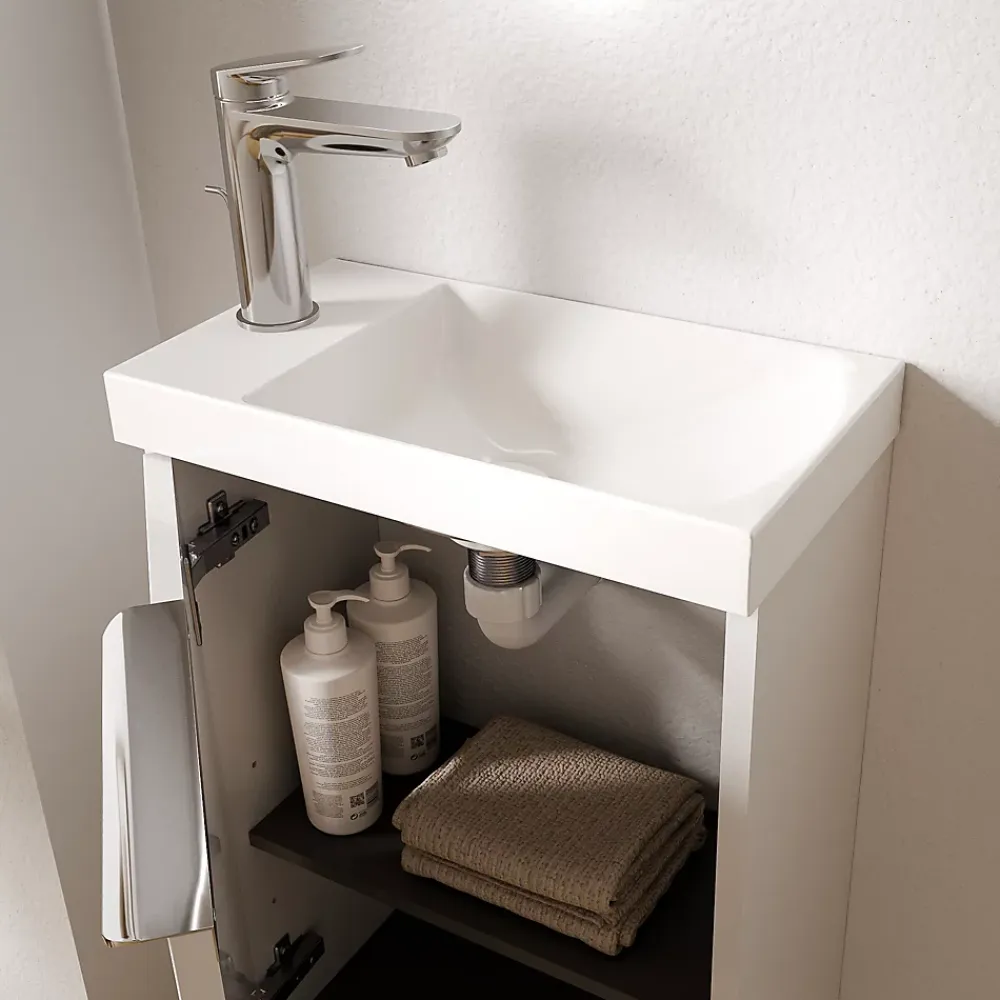 Bernstein Meuble vasque Blanc mat strié de salle de bain 40x22x55cm (LxPxH) + vasque céramique, Poignée Chrome - TIM40