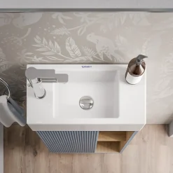 Lave-Mains|Bernstein Meuble vasque Bleu azur mat de salle de bain 55x24x59cm (LxPxH) 1 porte à gauche + 2 cases rangement - BELDIVO