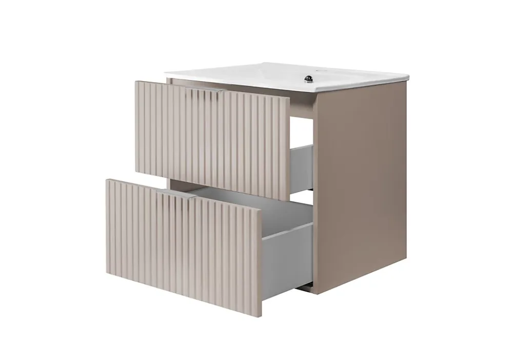 3xE Living Meuble vasque, Cachemire, 60 x 57 x 46 cm, poignée argentée, sans plateau