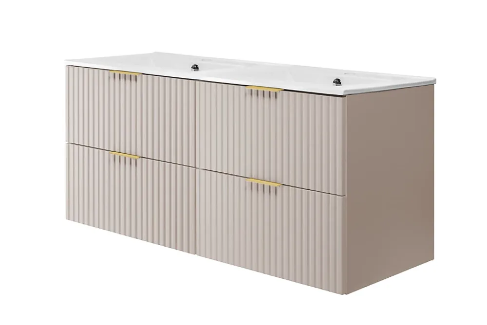 Lave-Mains|3xE Living Meuble vasque, Cachemire, 120 (2 x 60) x 57 x 46 cm, poignée dorée, sans plateau