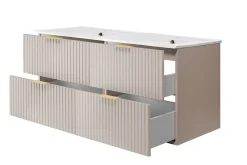 Lave-Mains|3xE Living Meuble vasque, Cachemire, 120 (2 x 60) x 57 x 46 cm, poignée dorée, sans plateau