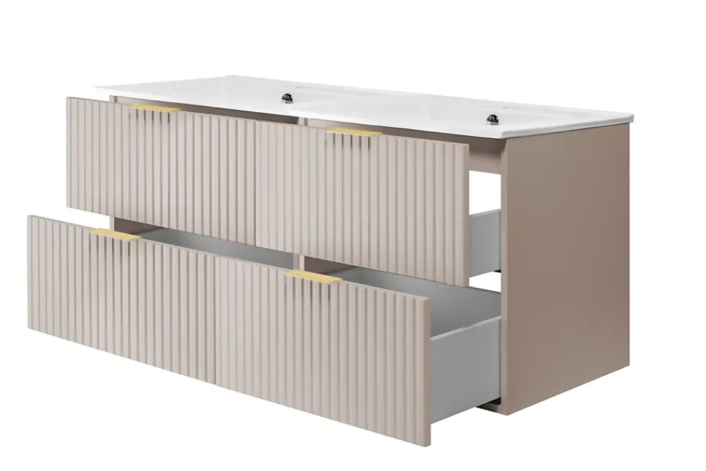 Lave-Mains|3xE Living Meuble vasque, Cachemire, 120 (2 x 60) x 57 x 46 cm, poignée dorée, sans plateau