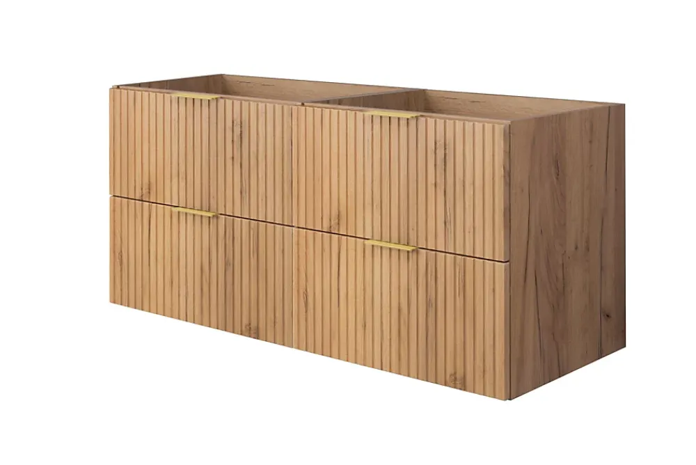 Lave-Mains|3xE Living Meuble vasque, Chêne Craft, 120 (2 x 60) x 57 x 46 cm, poignée dorée, sans plateau