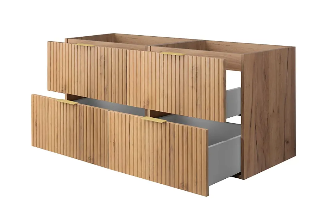 Lave-Mains|3xE Living Meuble vasque, Chêne Craft, 120 (2 x 60) x 57 x 46 cm, poignée dorée, sans plateau